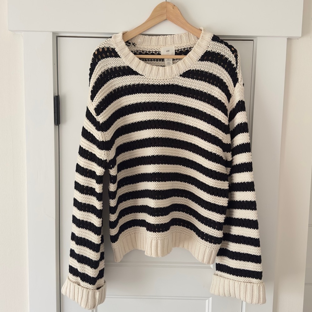 H&M Black and Cream Striped Sweater